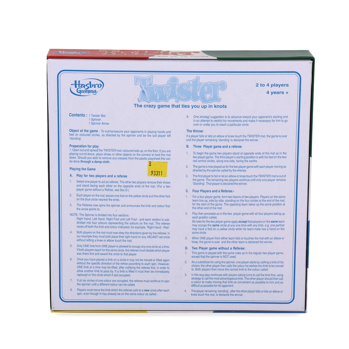 Hasbro Gaming - Twister Party Game for Family and Kids Ages 4 and Up, Indoor and Outdoor Game for Kids Ages 4+, 2-4 Players
