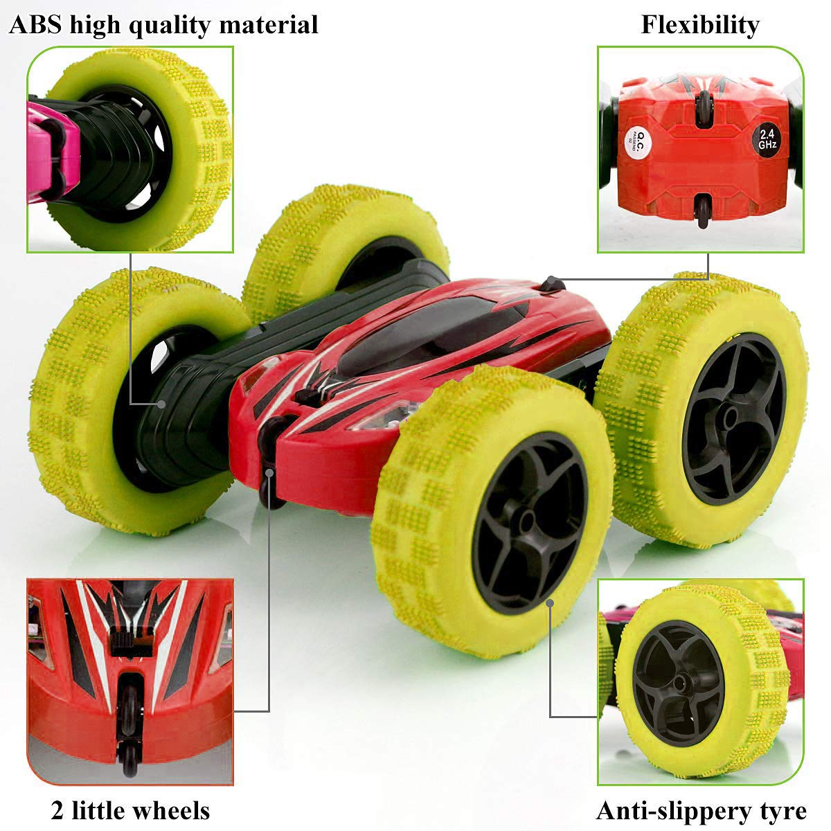Magicwand R/C Rechargeable ABS Plastic 360 Degree Rolling,Rotating Off-Road Monster Stunt with Led Lightsć3 Yrs & UpććPack of 1ććJZL Red & Yellowć