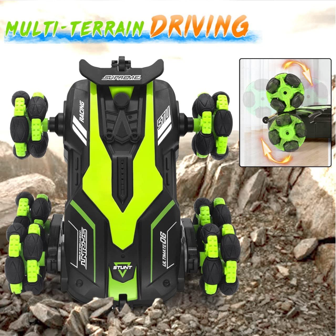 Shree HANS Creation RC Laser 6 Wheel Remote Control Laser Stunt Car 2.4G Off-Road High Speed Telescopic RC Truck Double Sided with 360° Rotating Twisting Drift Car Toy for Kids Multicolor.