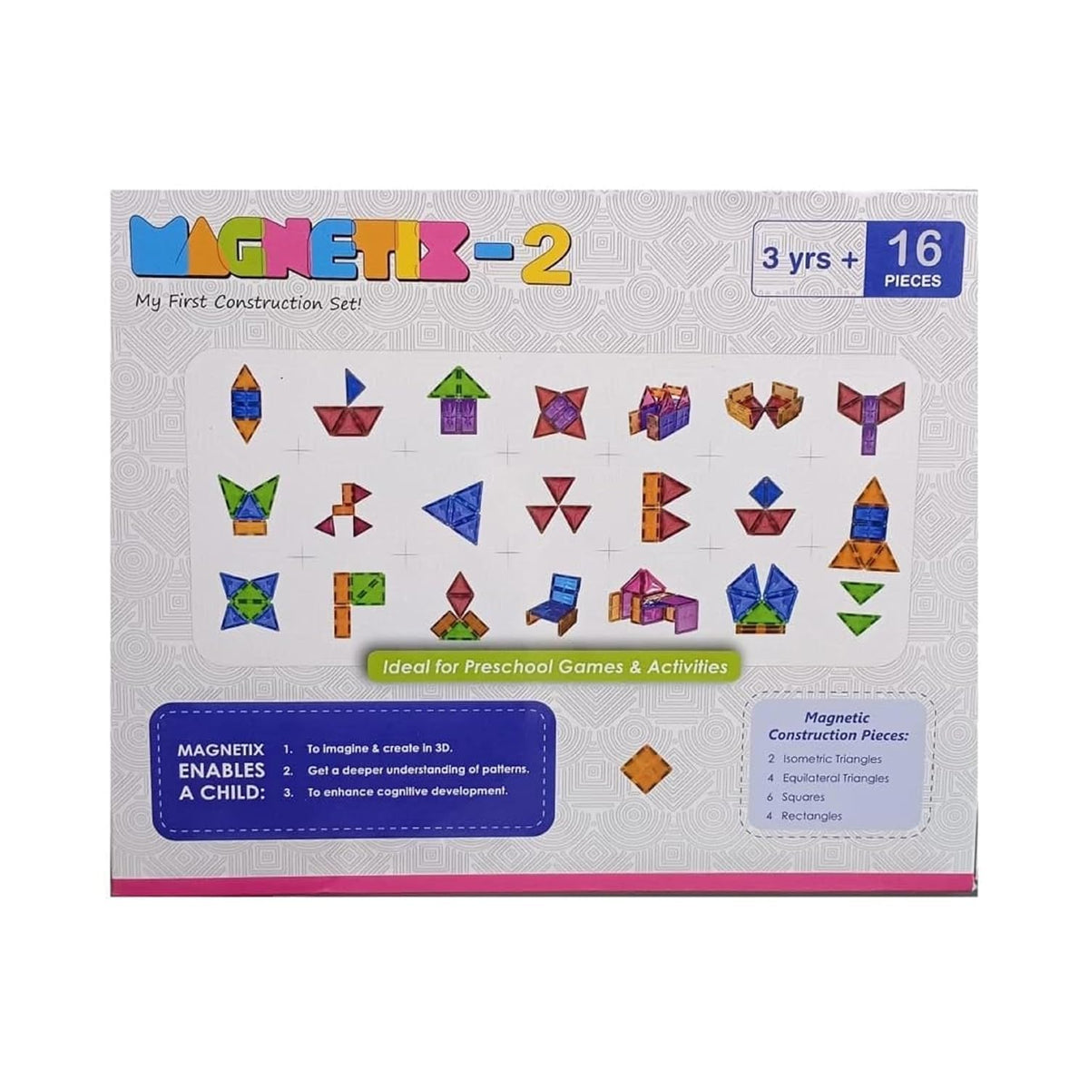 Negi Magnetix -2 16 Pieces for Kids Magnetic Construction Pieces | Isometric Triangles | Equilateral Triangles | Squares | Rectangles for to Imagine & Create in 3D for ..