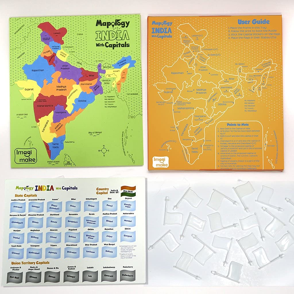 Imagimake Mapology Ultimate Indian Combo: India with Capitals Map Puzzle & Monument of India Construstion Set - Educational Toy for Kids Above 5 Years