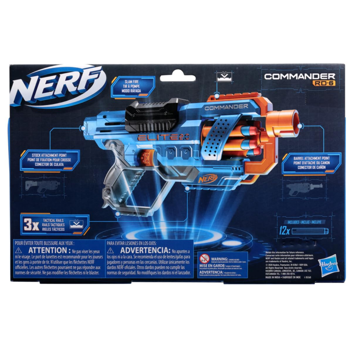 Nerf Elite 2.0 Commander Rd-6 Blaster, 12 Nerf Elite Darts, 6-Dart Rotating Drum, Toys For Kids,Teens And Adults, Outdoor Toys, Toys For Boys And Girls Ages 8 Years Old And Up, Multicolor