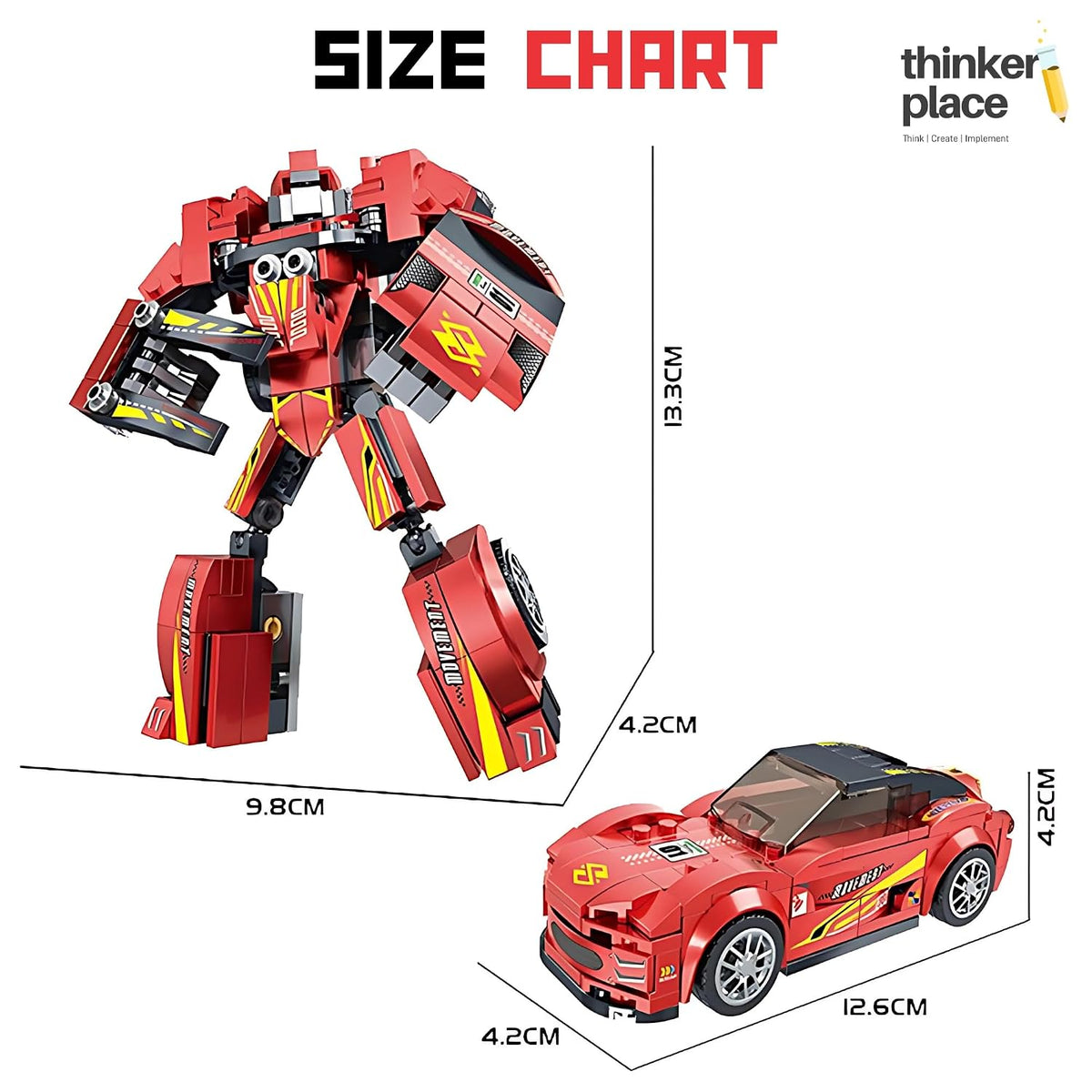 Racing Fury Red 2-in-1 Robot & Sports Car (228 Pieces) | Learn About Machines | Building Block Set for Kids Age 6+ | STEM Educational Toy | Build, Play & Learn | Science & Learning Toy