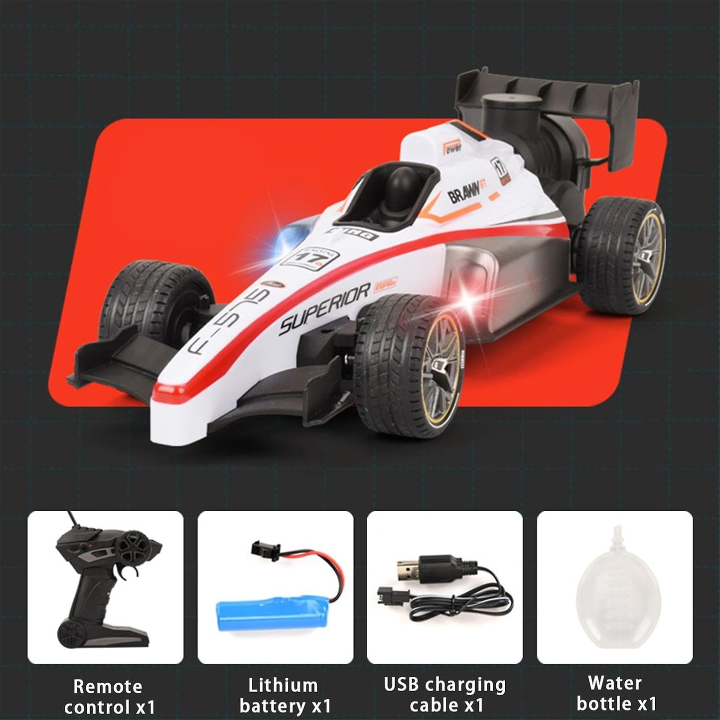SUPER TOY 1:14 Scale Remote Control F1 Racing Car High Speed RC Booster Spray Formula 1 Car for Kids with Flash Light & Rechargeable Battery