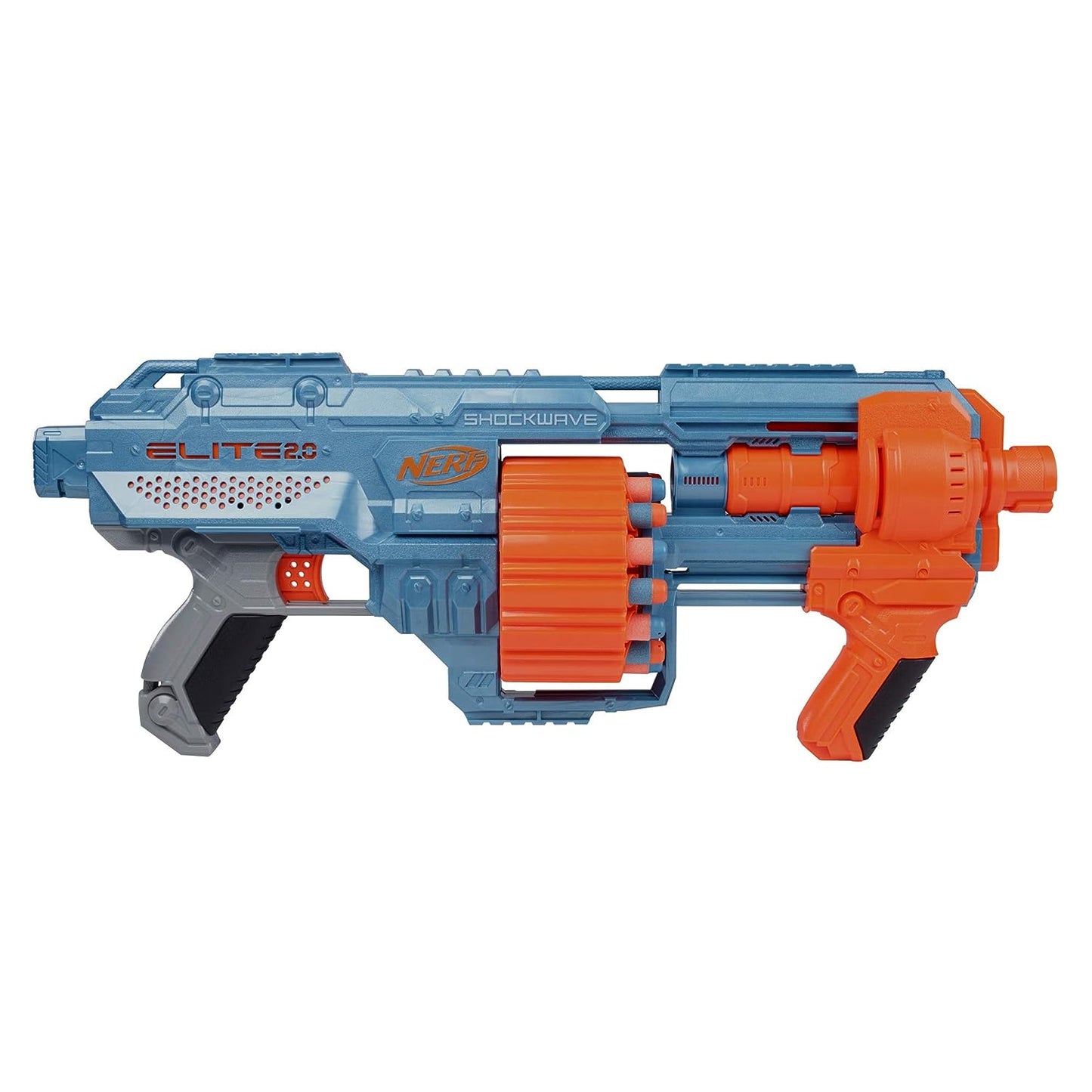 Nerf Elite 2.0 Shockwave RD-15 Toy Blaster, Official 30 Darts, 15-Dart Rotating Drum, Pump-Action, Toys for Kids, Teens, and Adults, Boys and Girls, Outdoor Toys, Multicolor