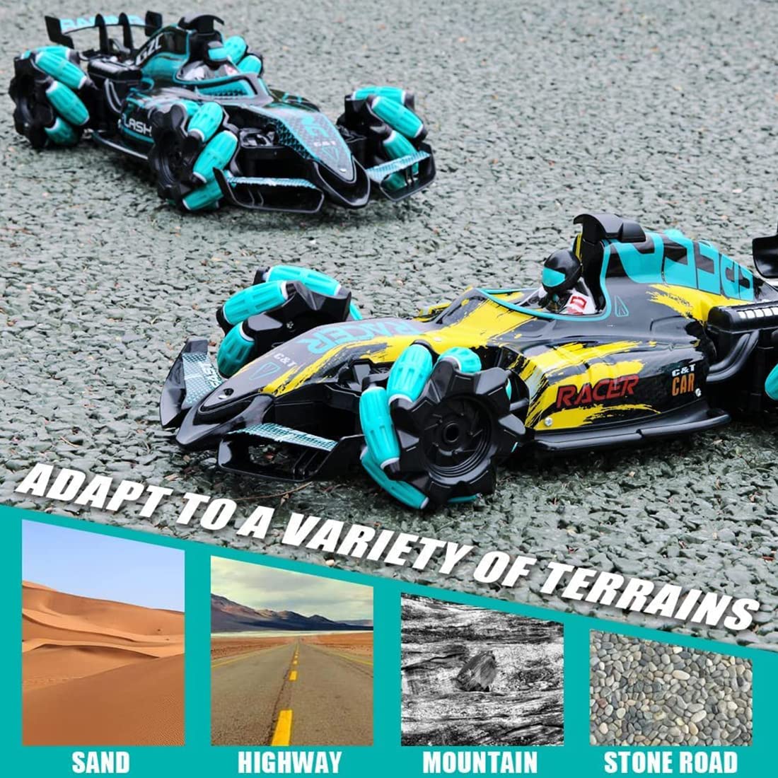 Wembley Rechargeable F1 Super Drifter 360° Rotation Remote Control Smoke car with LED Lights | 1:14 Fog Stunt High Speed 25KM/H Race Remote Control Fast Stunt Toy Car for Kids - Blue