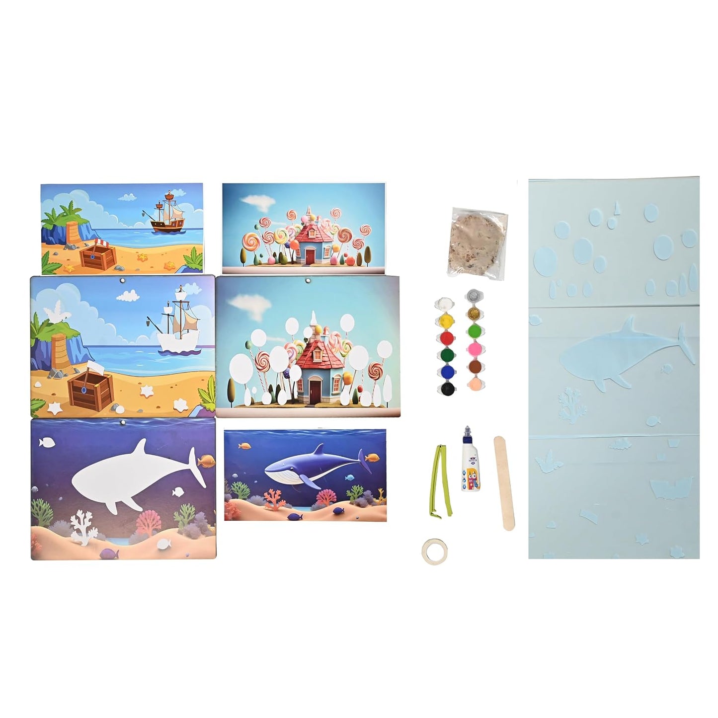 Satrang Paper Mache Scenery Art Kit for Kids, Ages 6+, 4 Scene Sets with Stencils, Paint and Tools, Creative DIY Craft Activity