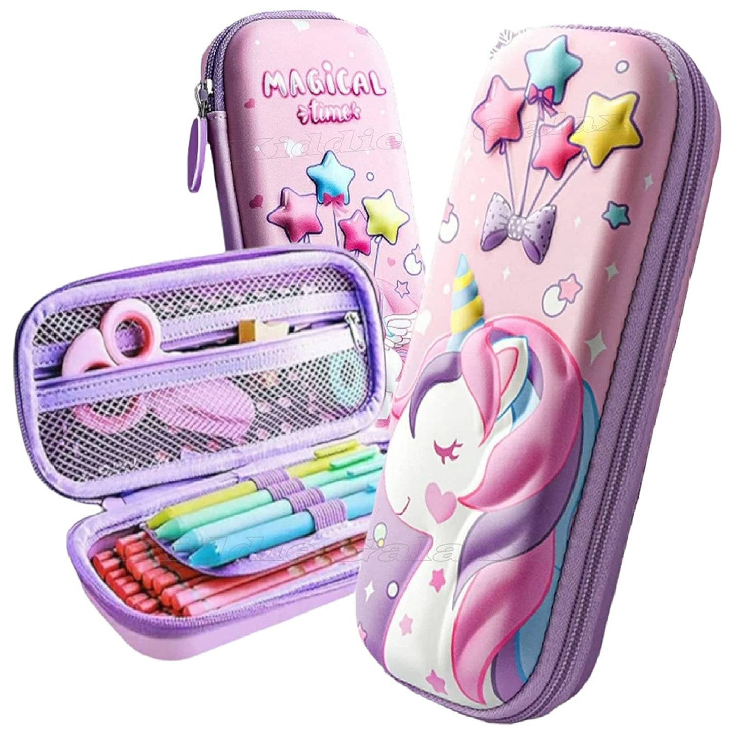 Sanghariyat® 3D Unicorn Pencil Case, Cute Large Capacity Pen Box for Girls, 3D EVA Stationery Box Pink Pencil Pouch Organizer with Compartments Cosmetic Zip Pouch Bag School Supplies for Kids Students
