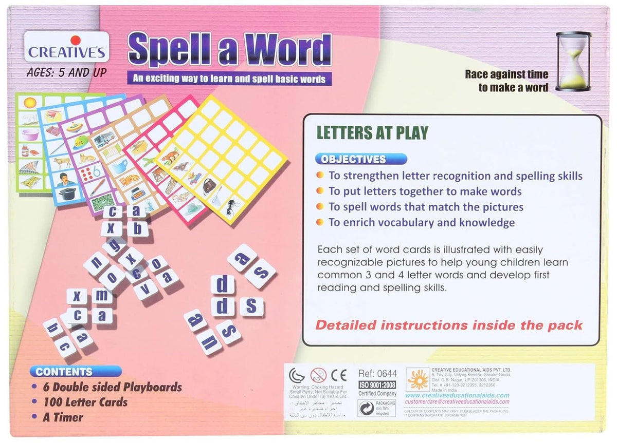 Creative’s Spell a Word| Learn & Spell Basic Words for Kids| Letter Recognition Reading & Spelling Skills| Learning New Vocabulary| Learning & Educational Toys for Ages 5 & Up