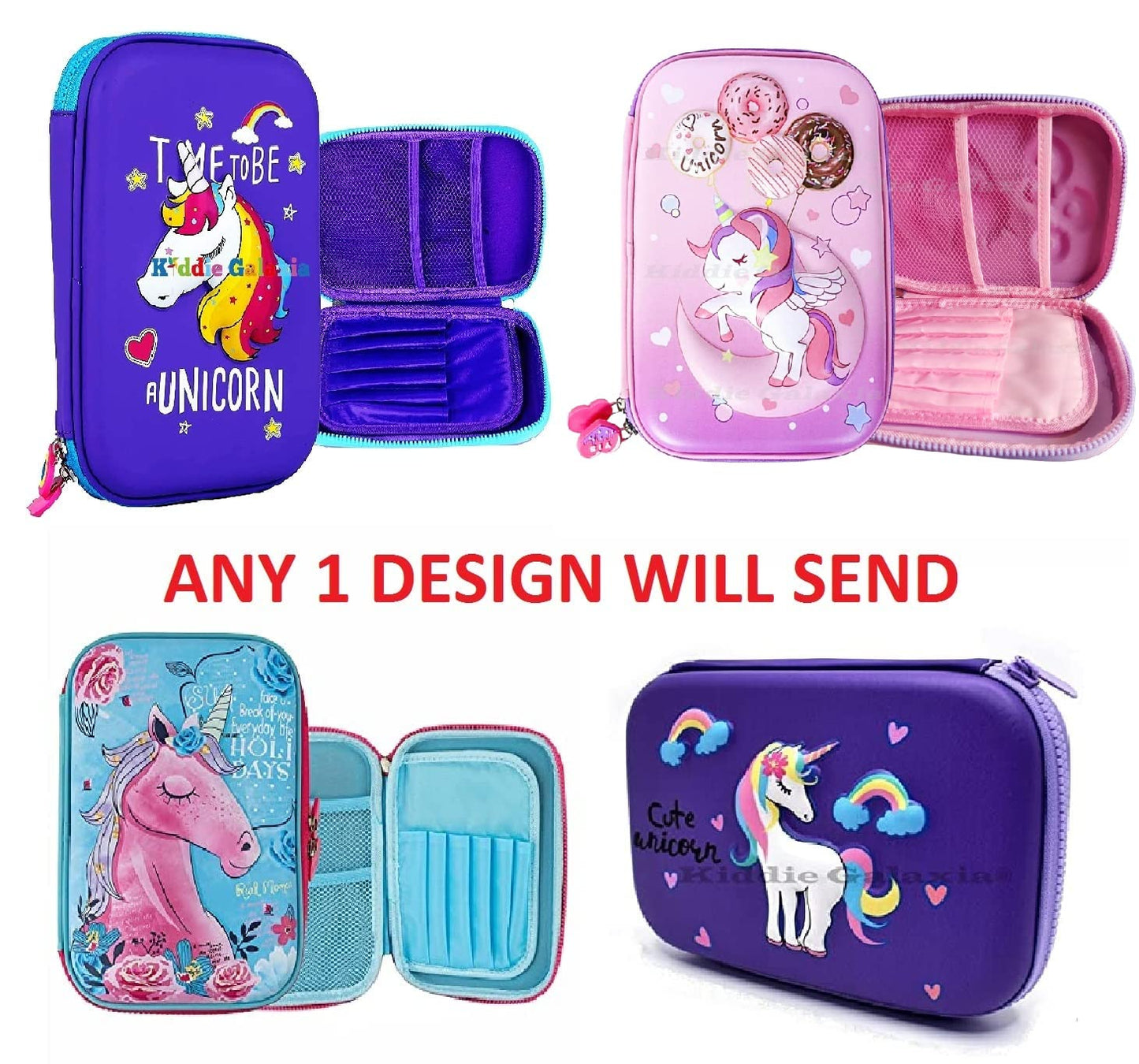 Kiddie Galaxia® Unicorn Pencil Case with Compartments 3D Cover School Supply for Students, Stationery Box,Unicorn Pencil Box New Kids Designer Cute Premium Stylish Multipurpose for Boys & Girls