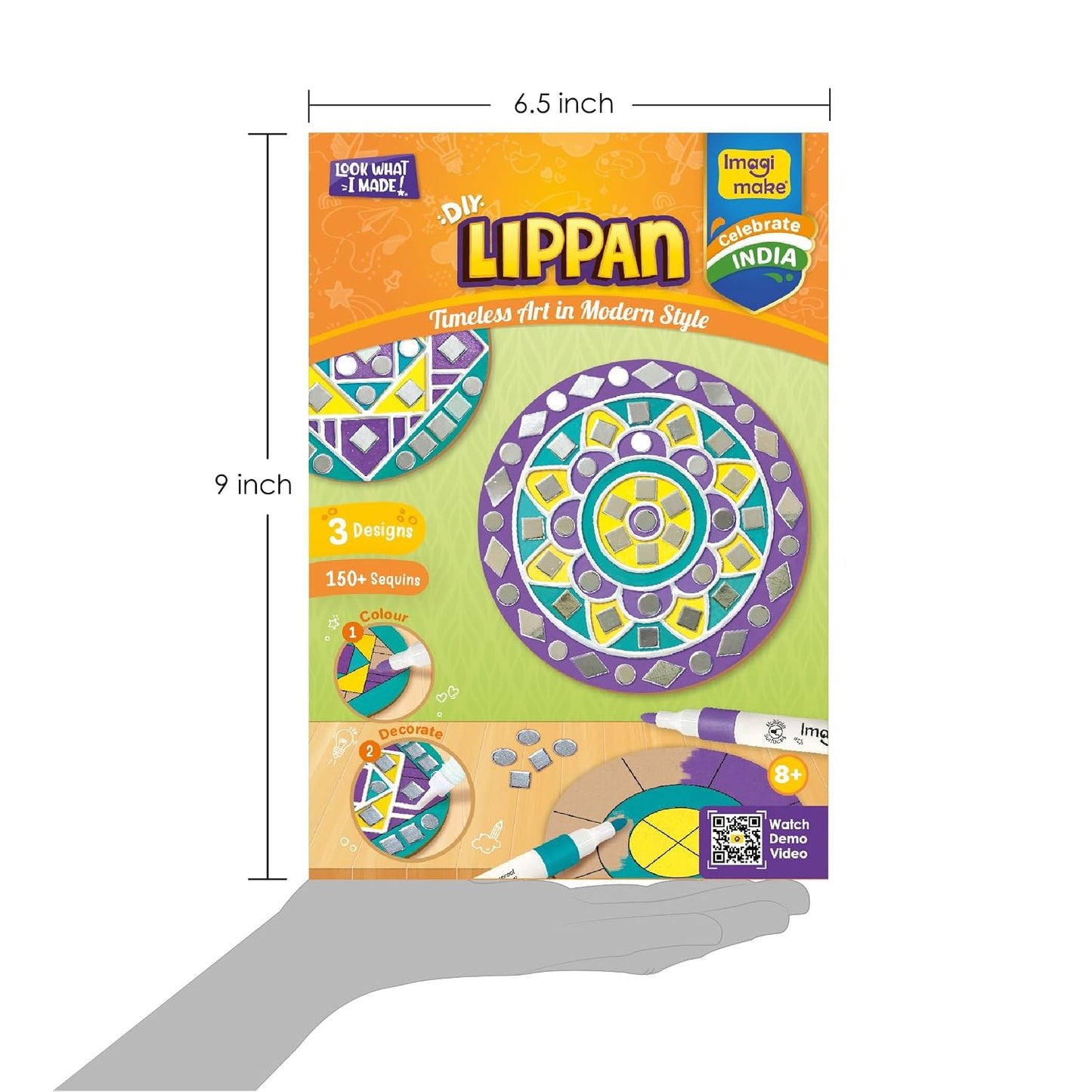Imagimake DIY Lippan Art Kit | Art & Craft Kit for Girls Age 8+ | Lippan art kit: 3 wooden bases, 3 acrylic markers, 150+ sequins & 2 clay tubes; mirrorwork, clay & colour; girls 9-12