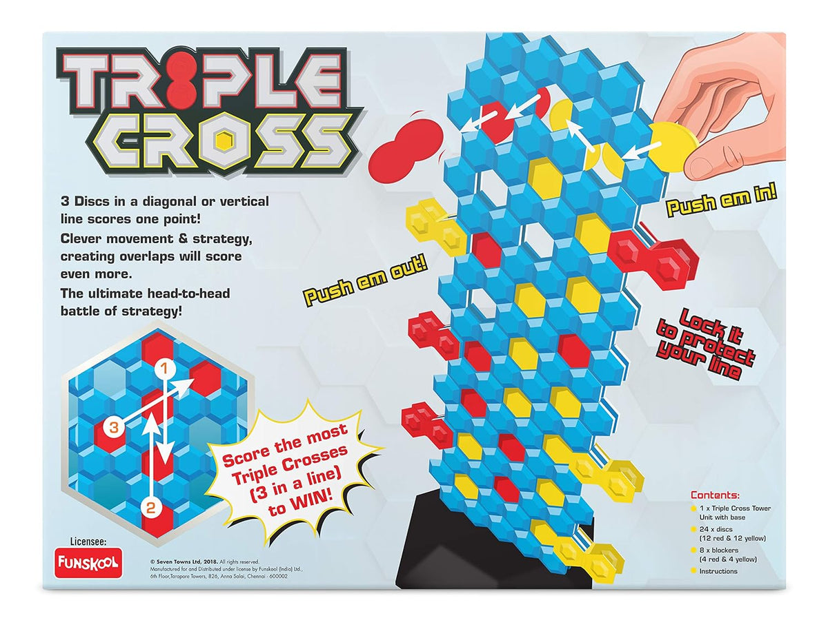 Funskool Triple Cross, Strategy Game, Board Game for Kids, Adults, Families, Educational, Fun, 2+ Players, Family Fun, Activity Toy for Childrens, Gift Set for Kid, Ages 6+ Years