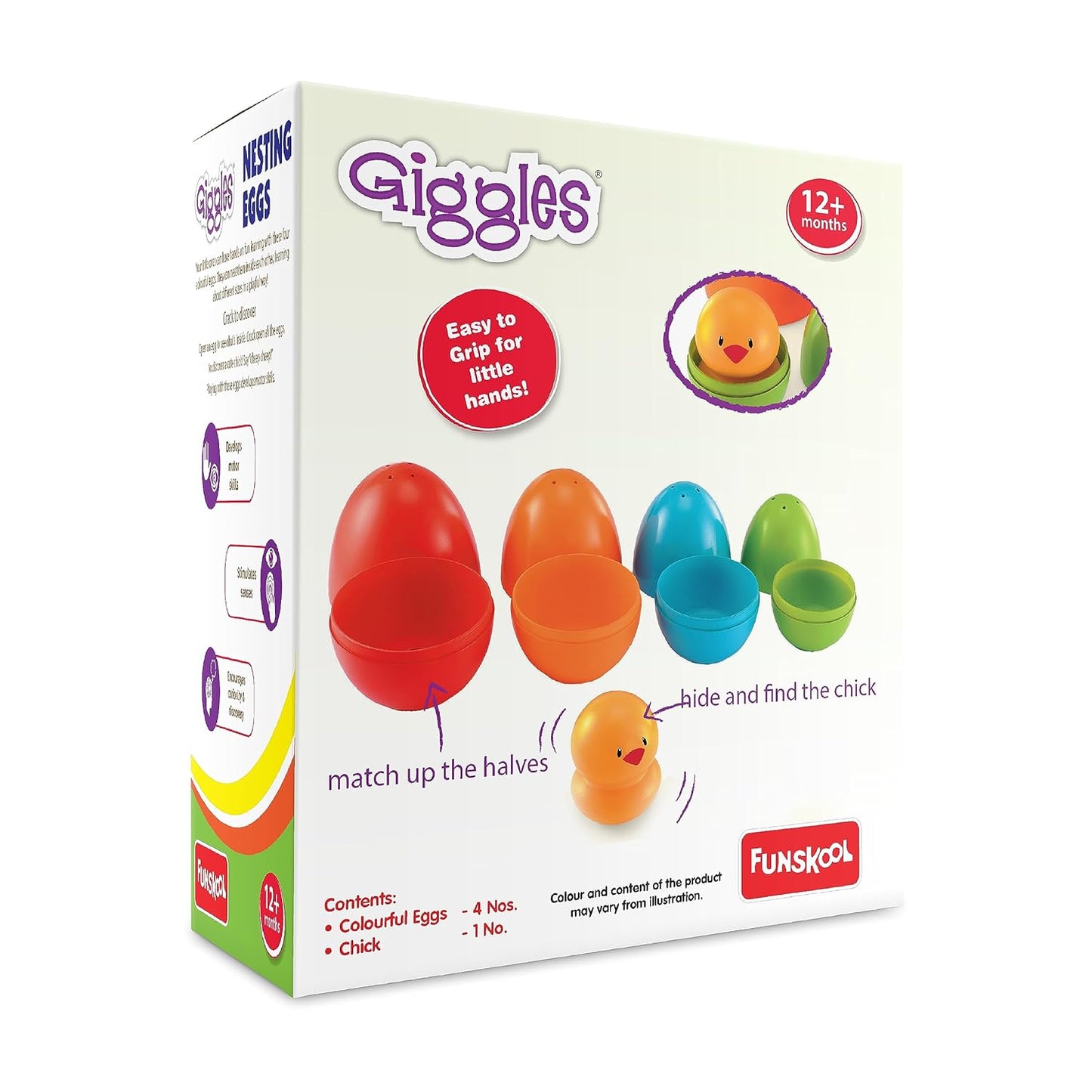 Funskool Plastic Eggs Nesting Toy With A Chick, Helps to Match, Nest And Discover, 12 Months & Above, Infant And Preschool Toys, Multi Color