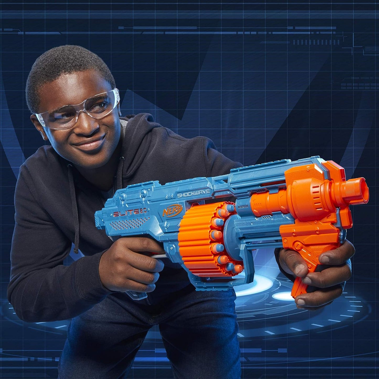 Nerf Elite 2.0 Shockwave RD-15 Toy Blaster, Official 30 Darts, 15-Dart Rotating Drum, Pump-Action, Toys for Kids, Teens, and Adults, Boys and Girls, Outdoor Toys, Multicolor