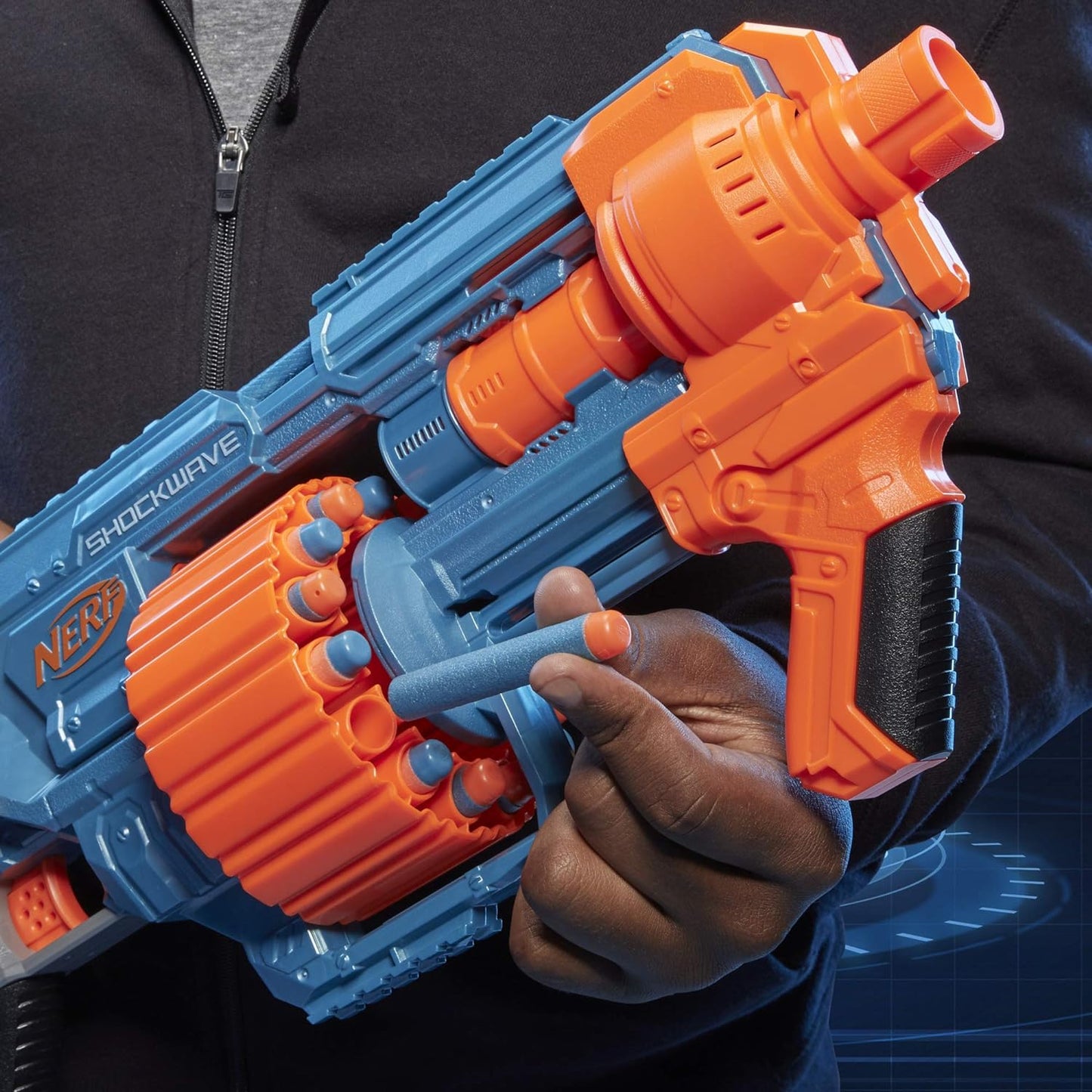 Nerf Elite 2.0 Shockwave RD-15 Toy Blaster, Official 30 Darts, 15-Dart Rotating Drum, Pump-Action, Toys for Kids, Teens, and Adults, Boys and Girls, Outdoor Toys, Multicolor