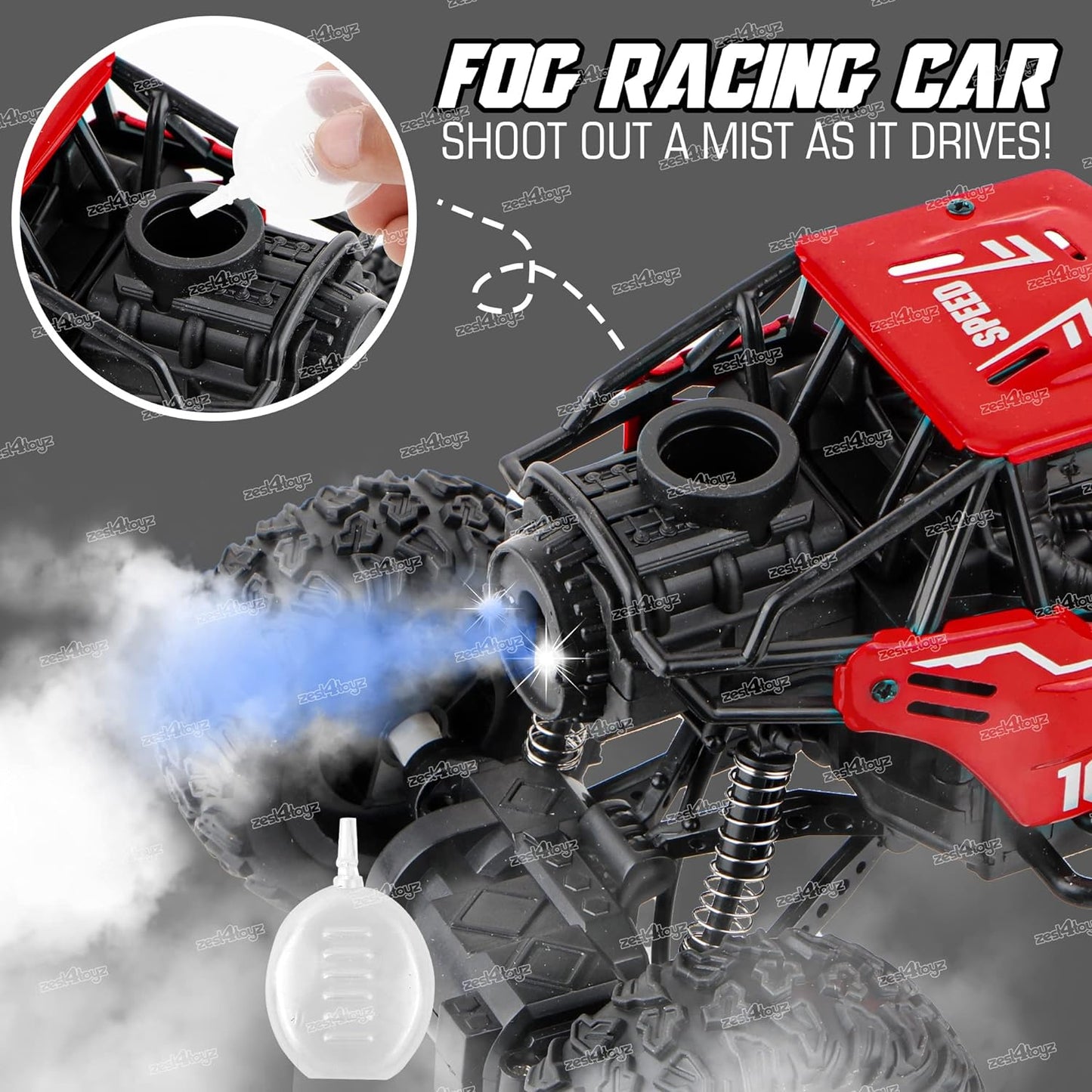 Zest 4 Toyz Remote Control Car for Kids with Mist Smoke Spray Function 2 WD Monster Truck Rock Crawler Climbing RC Toy Vehicle Car for Boys and Girls-Red