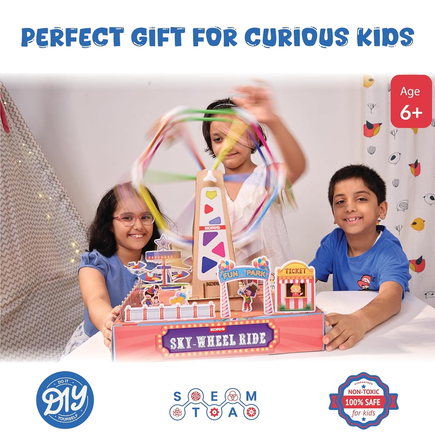 Kores Sky Wheel Ride Construction Toy Set | 120+ Pieces | DIY Ferris Wheel & Carnival Booths | STEM Building Toy for Kids Age 6+ | Creative Play & Skill Development