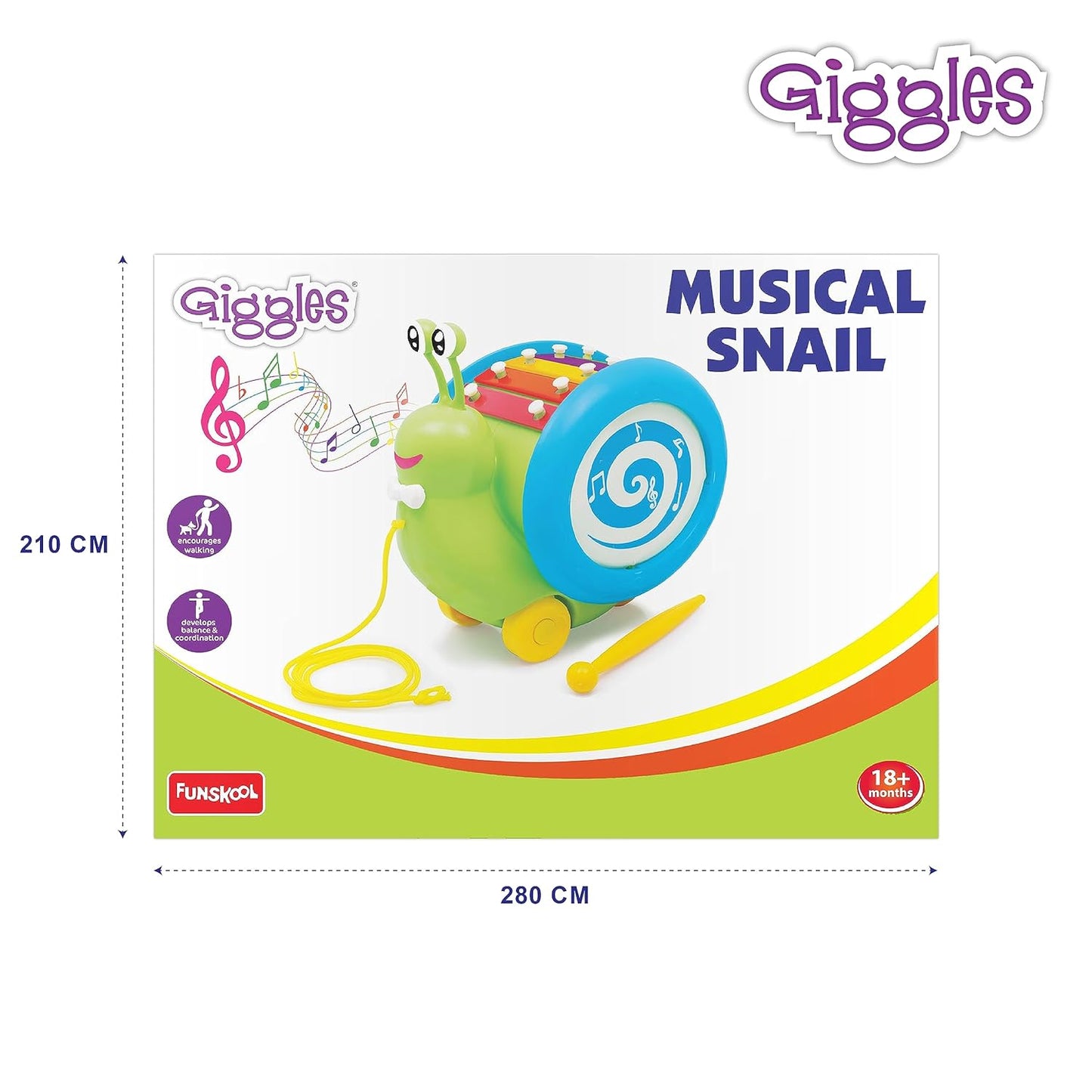 Giggles - 3 In 1 Pull Along Musical Snail, Xylophone, Drum And Walking Preschool Toys (12 Months & Above, Infant, Multicolour) (0 pieces)