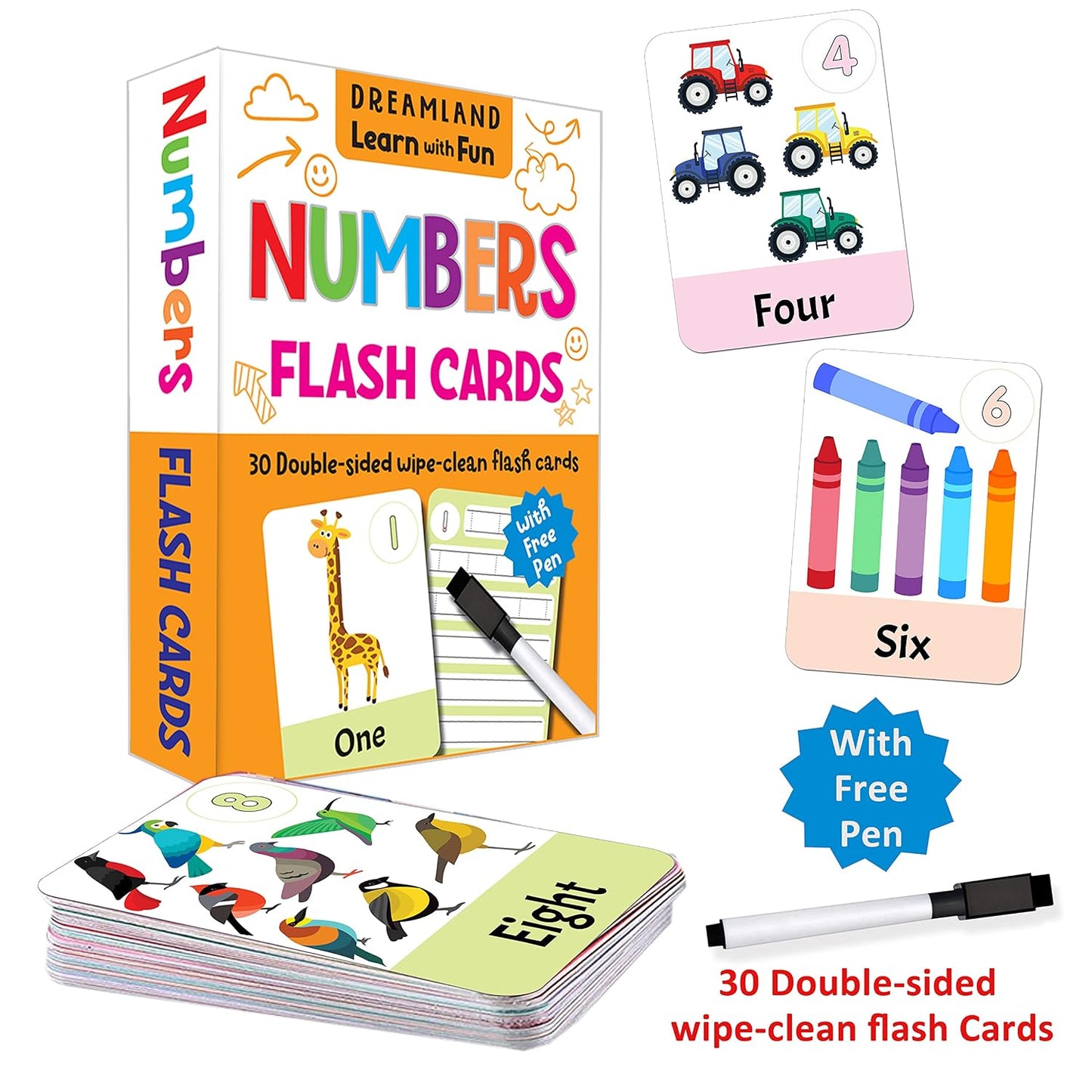 Flash Cards Numbers | 30 Double-Sided Wipe-Clean Flash Cards for Kids with Free Pen | Learn Counting & Number Recognition | Early Math Practice for Preschool & Kindergarten | Laminated, Durable Educational Cards