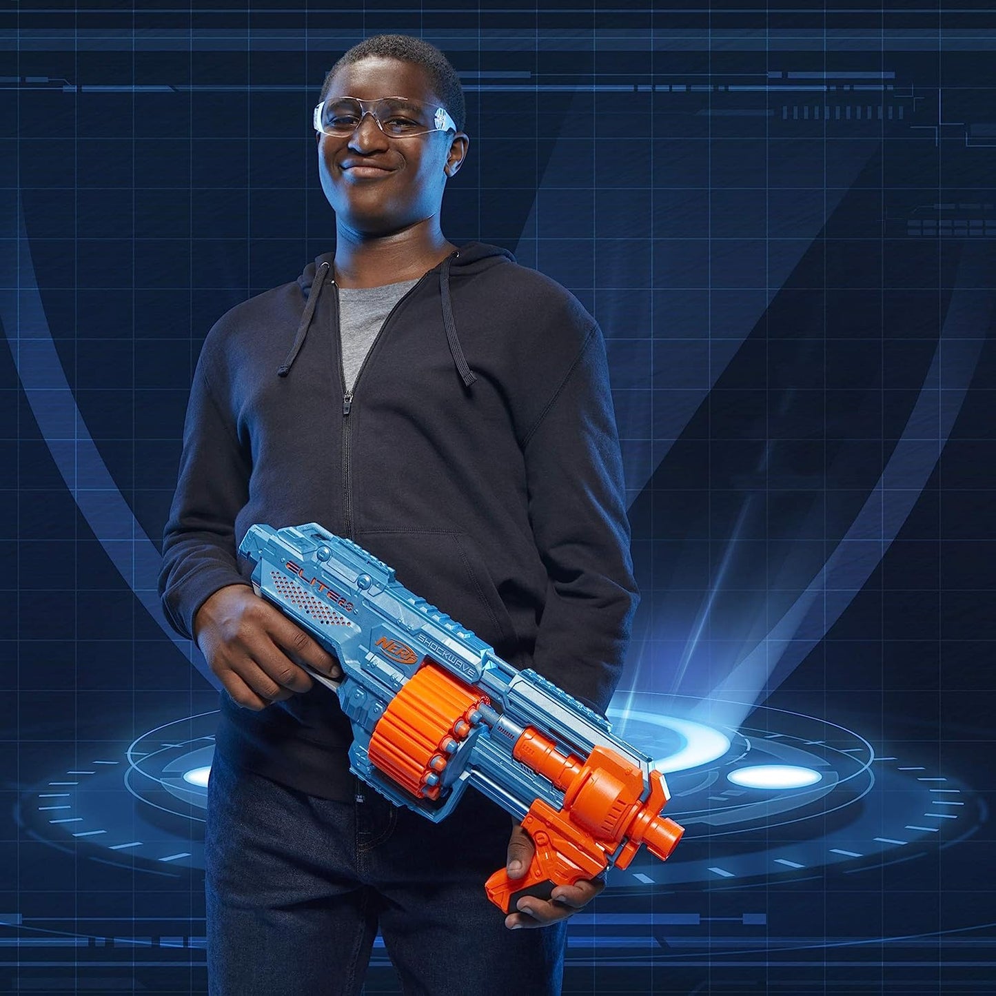 Nerf Elite 2.0 Shockwave RD-15 Toy Blaster, Official 30 Darts, 15-Dart Rotating Drum, Pump-Action, Toys for Kids, Teens, and Adults, Boys and Girls, Outdoor Toys, Multicolor