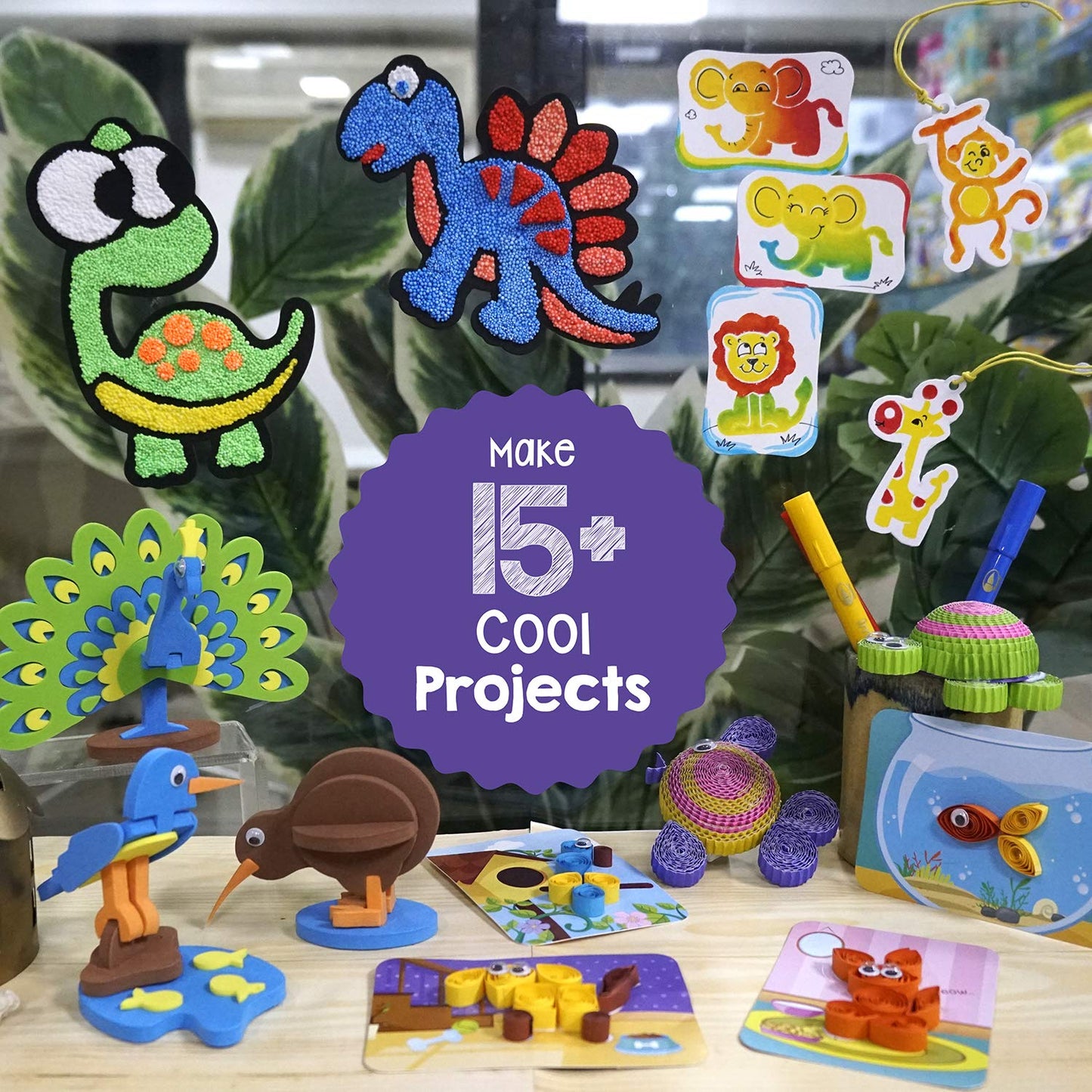 Imagimake 5-in-1 Awesome Foam Arts and Crafts Kit with Air Dry Clay, Paper Quilling Kit, Stamp, Gifts for 5, 6, 7, 8 Year Old Kids, Girls & Boys, Multicolour