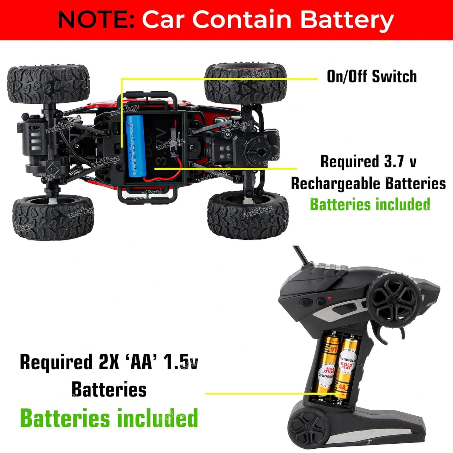 Zest 4 Toyz Remote Control Car for Kids with Mist Smoke Spray Function 2 WD Monster Truck Rock Crawler Climbing RC Toy Vehicle Car for Boys and Girls-Red