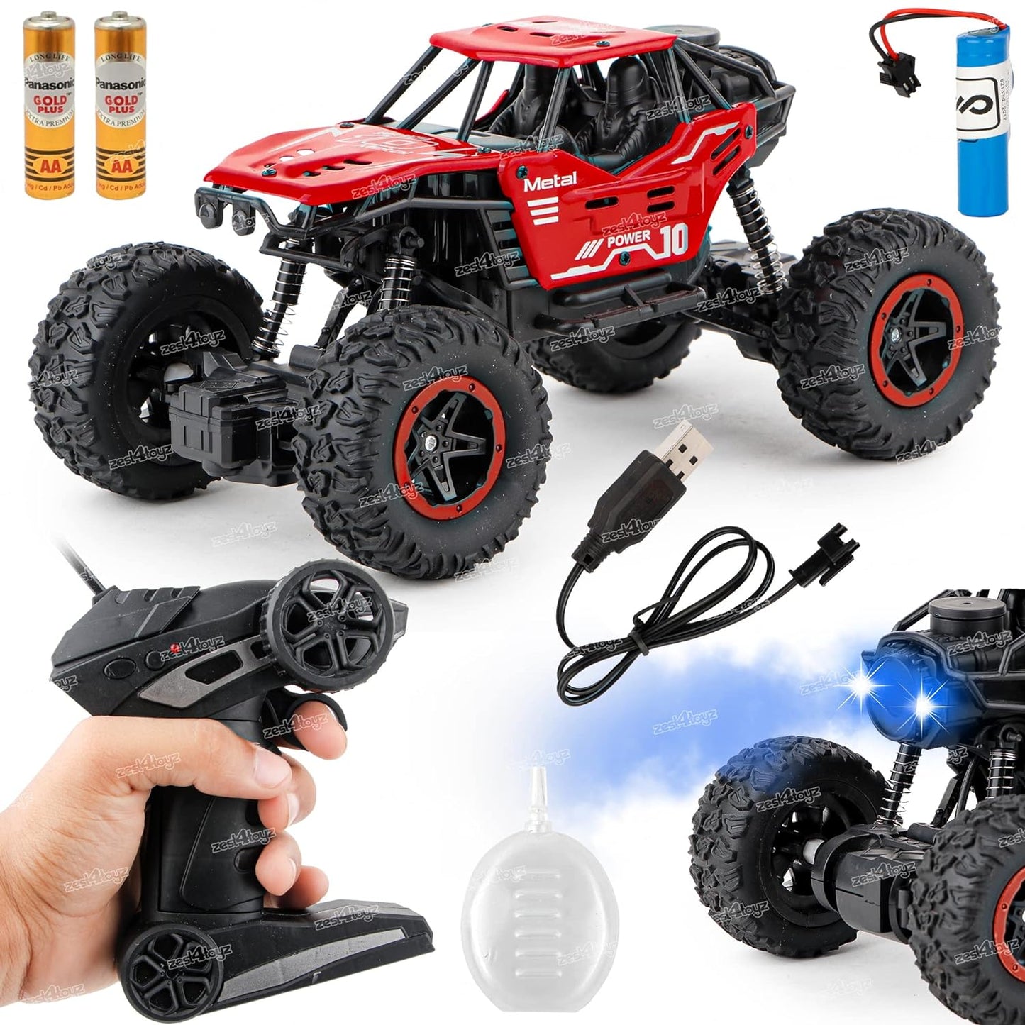 Zest 4 Toyz Remote Control Car for Kids with Mist Smoke Spray Function 2 WD Monster Truck Rock Crawler Climbing RC Toy Vehicle Car for Boys and Girls-Red