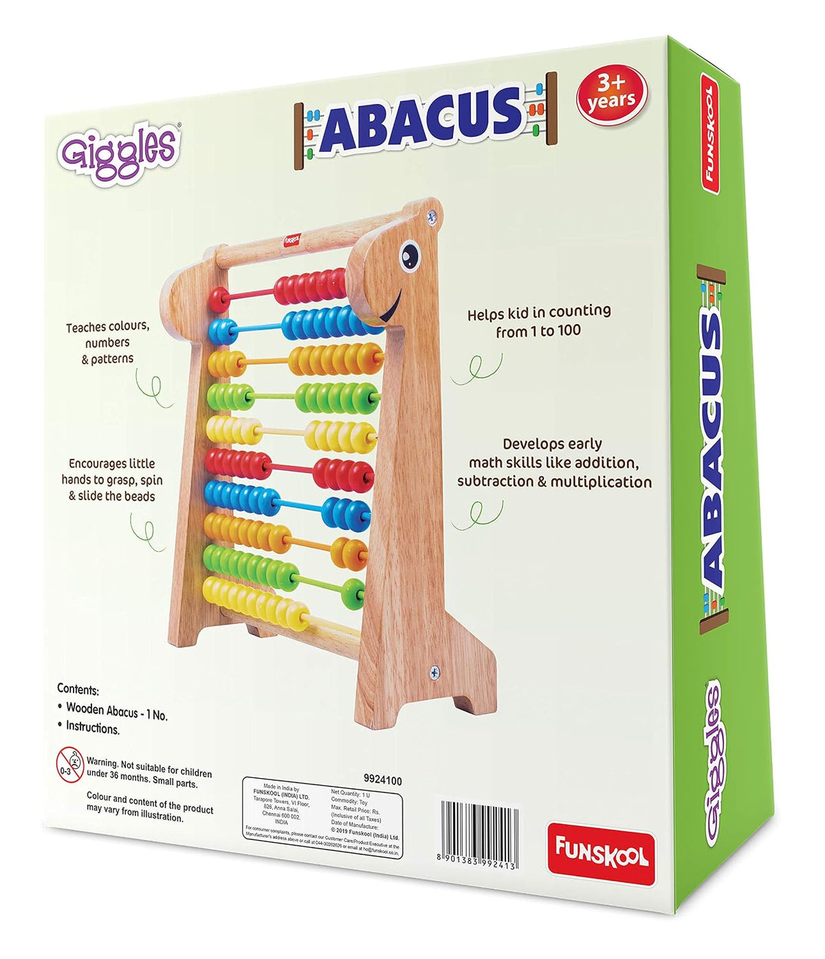 Giggles Funskool Abacus, Educational Counting Toy for Kids, Develops Early Math Skills & Number Recognition, Encourages Learning & Development, Preschool Activity Set, Gift Set for Kid, Ages 3+ Years