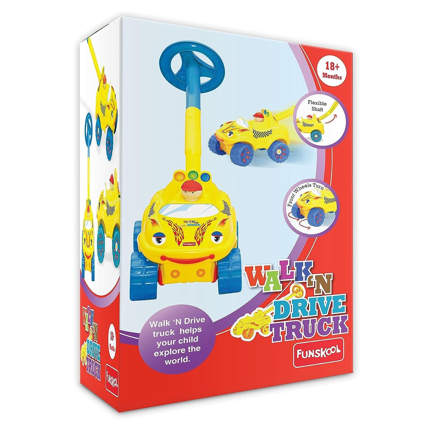 Funskool Walk N Drive Plastic Truck, Push And Drive Car, Encourages Walking and Pretend Play, 18 Months & Above, Infant And Preschool Toys, Multicolour