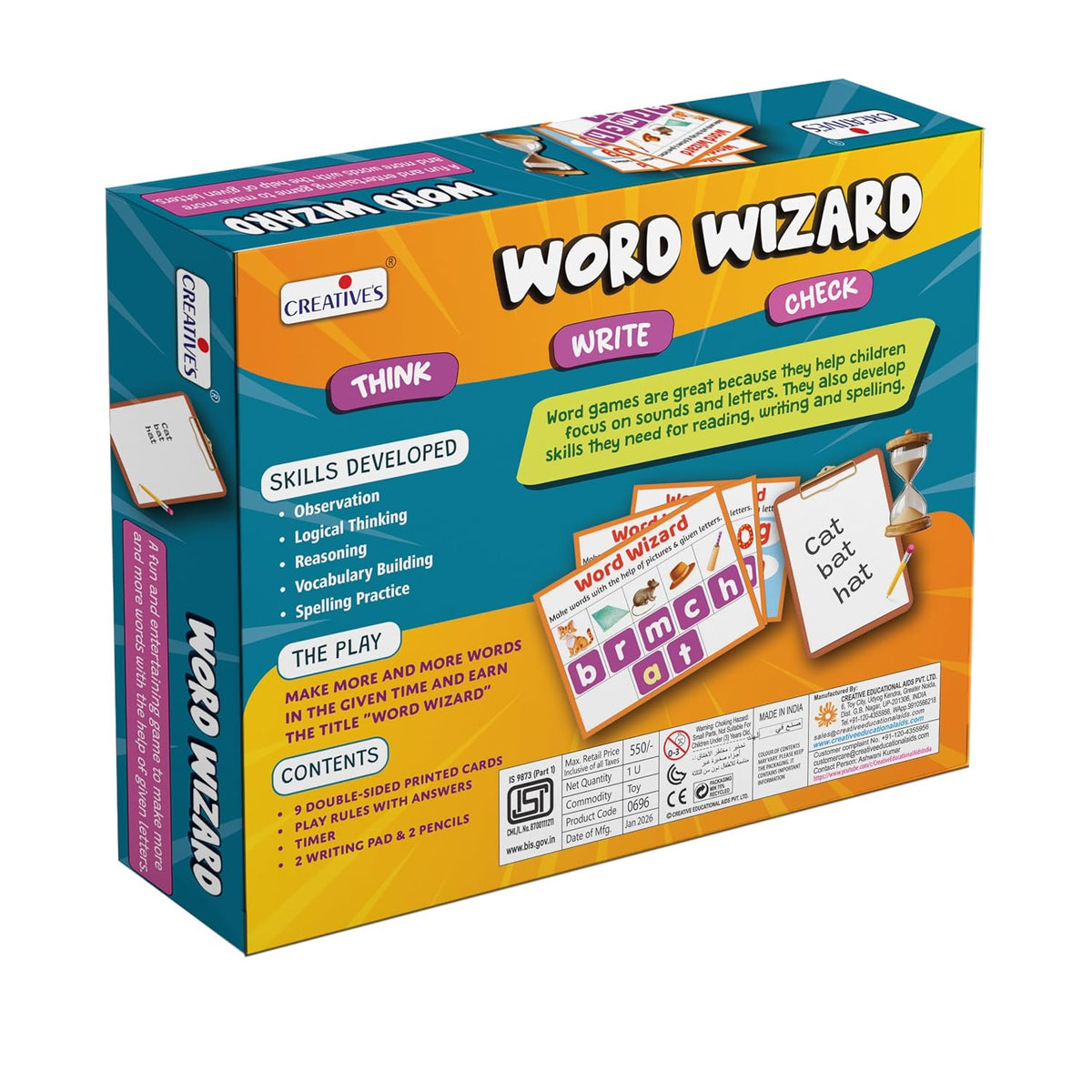 Creative’s Word Wizard Word Building Educational Game for Kids | Spelling & Vocabulary Learning Toy | Preschool Language Development Activity | Screen-Free Learning Game | Age 4+