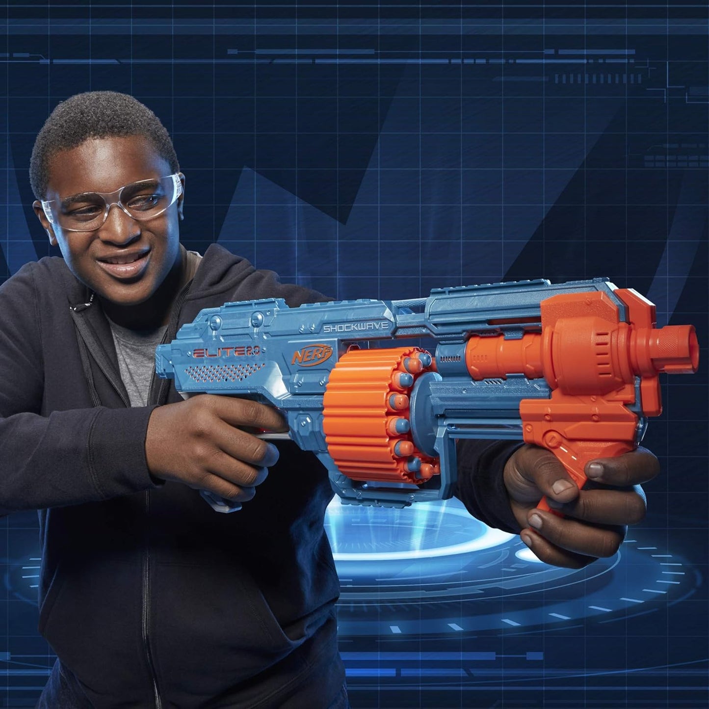 Nerf Elite 2.0 Shockwave RD-15 Toy Blaster, Official 30 Darts, 15-Dart Rotating Drum, Pump-Action, Toys for Kids, Teens, and Adults, Boys and Girls, Outdoor Toys, Multicolor
