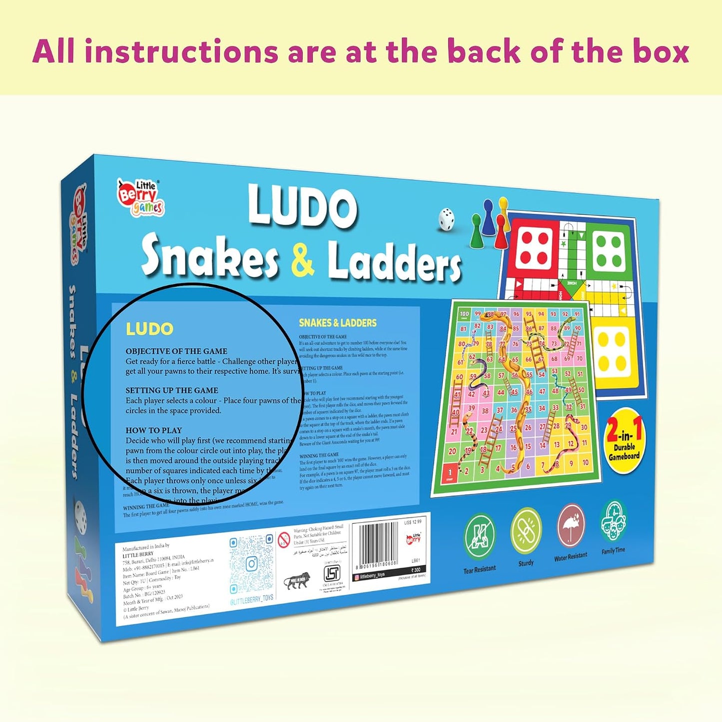 Ludo Game for Kids | 2-in-1 Snakes & Ladders and Ludo Board | 14โx14โ Foldable Big Family Game for Kids & Adults | Travel-Friendly Dice Board Game