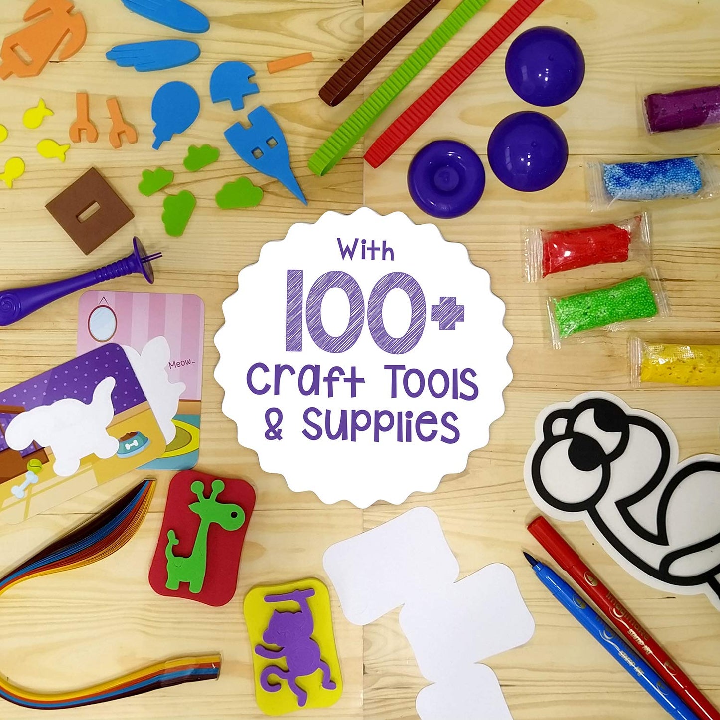 Imagimake 5-in-1 Awesome Foam Arts and Crafts Kit with Air Dry Clay, Paper Quilling Kit, Stamp, Gifts for 5, 6, 7, 8 Year Old Kids, Girls & Boys, Multicolour