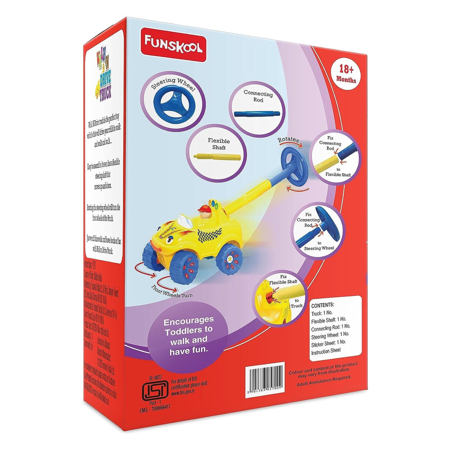Funskool Walk N Drive Plastic Truck, Push And Drive Car, Encourages Walking and Pretend Play, 18 Months & Above, Infant And Preschool Toys, Multicolour