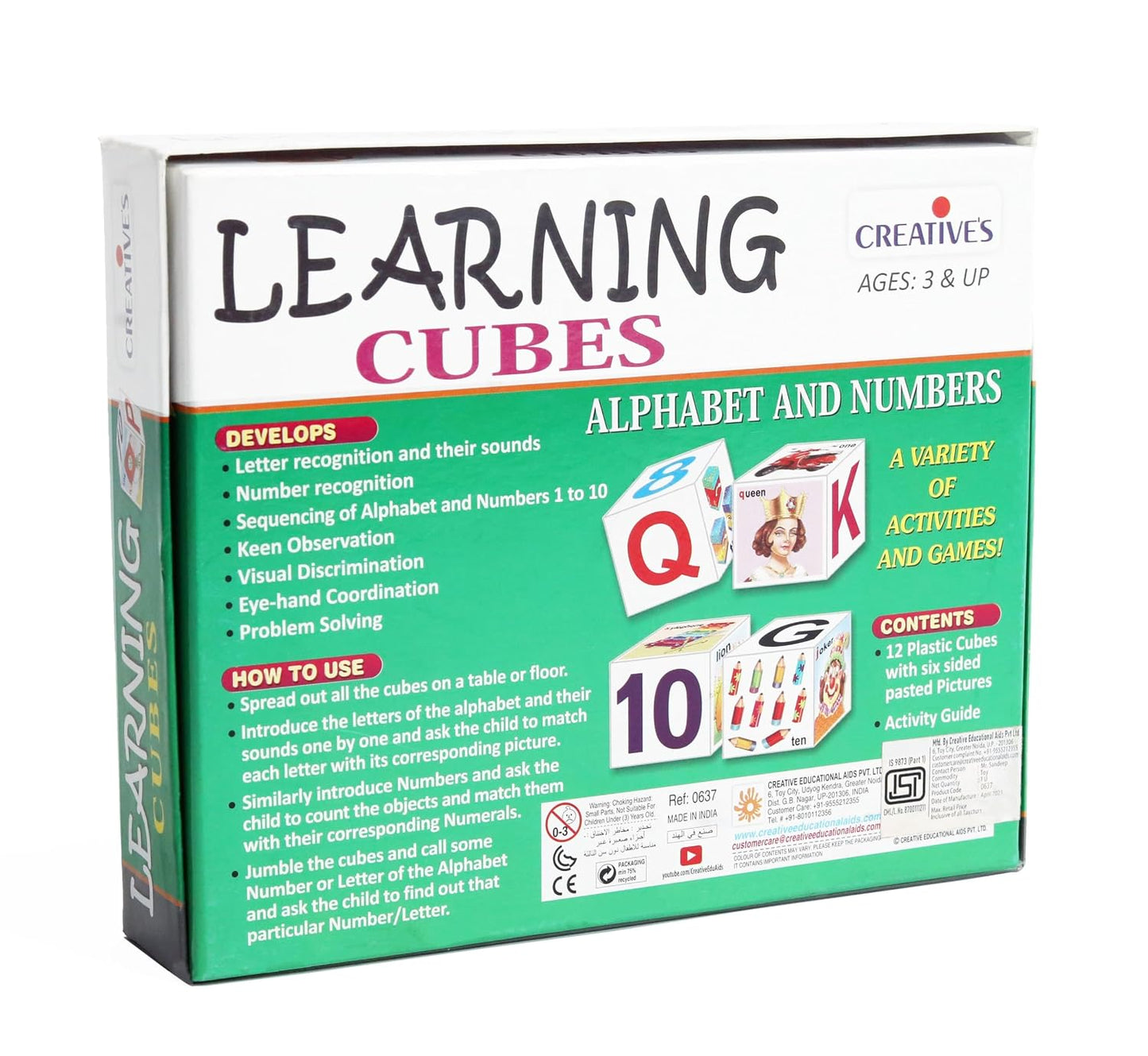 Creative's Learning Cubes Alphabet and Numbers | Plastic Cubes/Letter Recognition and Their Sounds | Learn Alphabet and Numbers | Ages 3 & UP