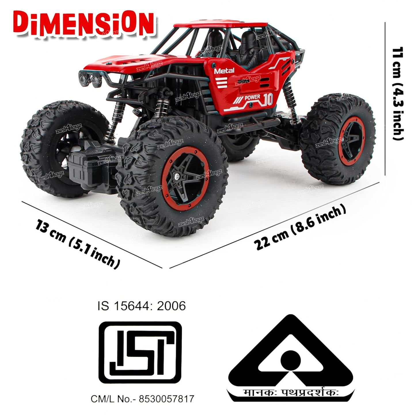 Zest 4 Toyz Remote Control Car for Kids with Mist Smoke Spray Function 2 WD Monster Truck Rock Crawler Climbing RC Toy Vehicle Car for Boys and Girls-Red