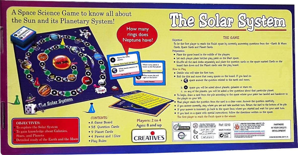 Creative's The Solar System Board Game, Planets Sun Moon Stars Quiz, 98 Question Cards, 2–4 Players, Space Science, STEM Learning Game, Ages 8 and Up