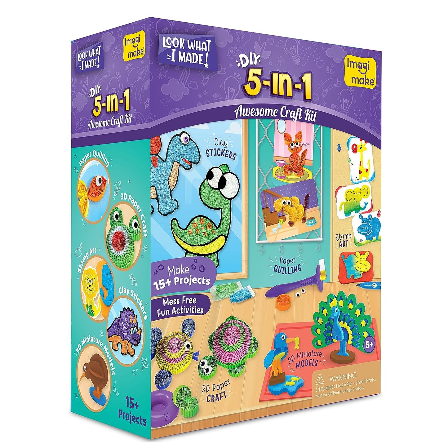 Imagimake 5-in-1 Awesome Foam Arts and Crafts Kit with Air Dry Clay, Paper Quilling Kit, Stamp, Gifts for 5, 6, 7, 8 Year Old Kids, Girls & Boys, Multicolour