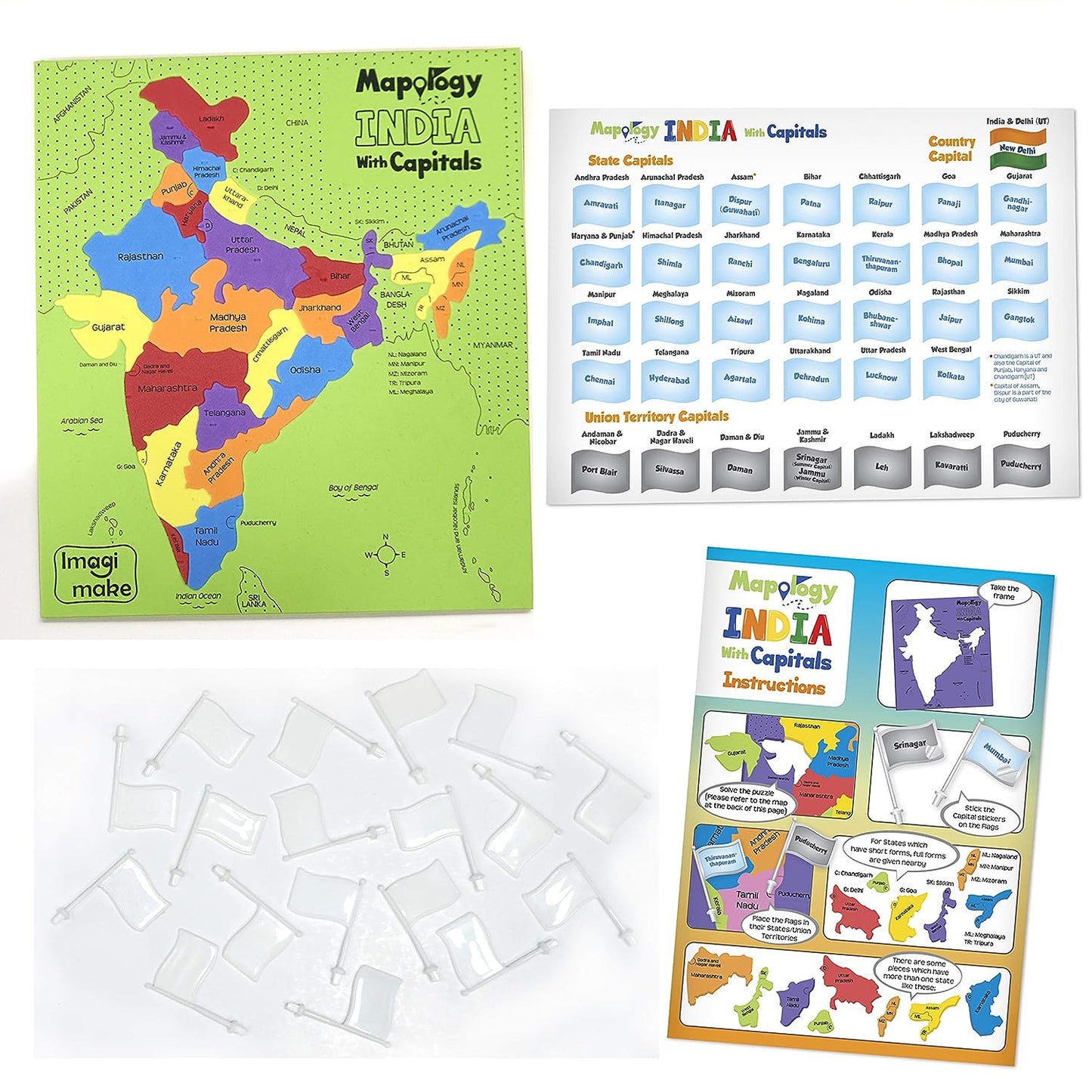Imagimake: Mapology India and World Maps with Capitals - Learn Capitals and Country Flags - Educational Toy for Kids Above 5 Years, Multicolor