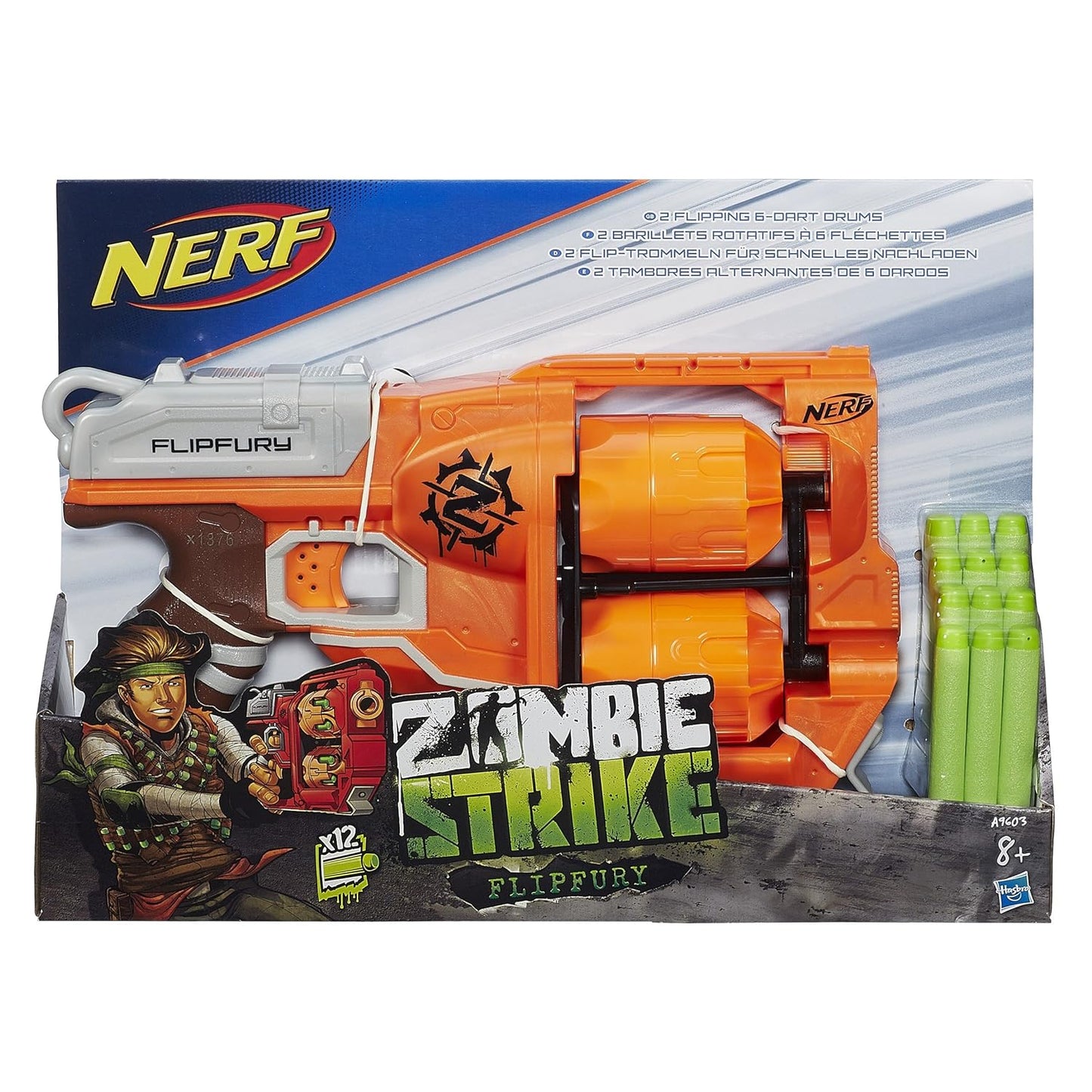 Nerf Zombie Strike FlipFury Blaster 2 Flipping 6-Dart Drums,12 Nerf Zombie Strike Darts - Toys for Kids, Teens & Adults, Outdoor Toys for Boys and Girls Ages 8+