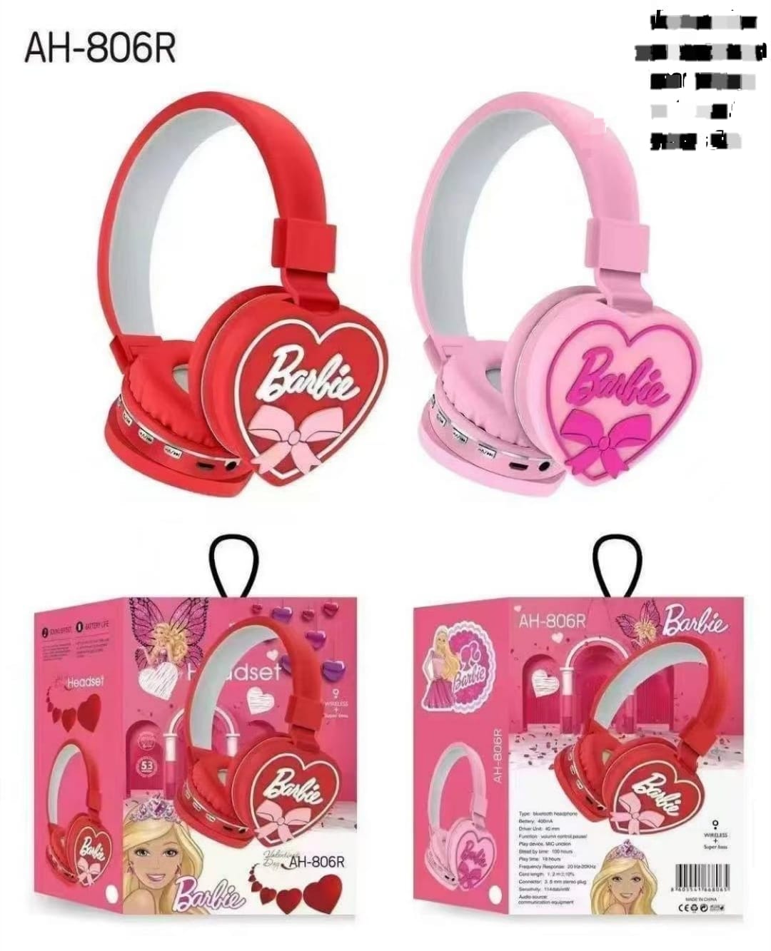 AH-806R Barbie Wireless Bluetooth Headphones | Foldable Kids Bluetooth Headset