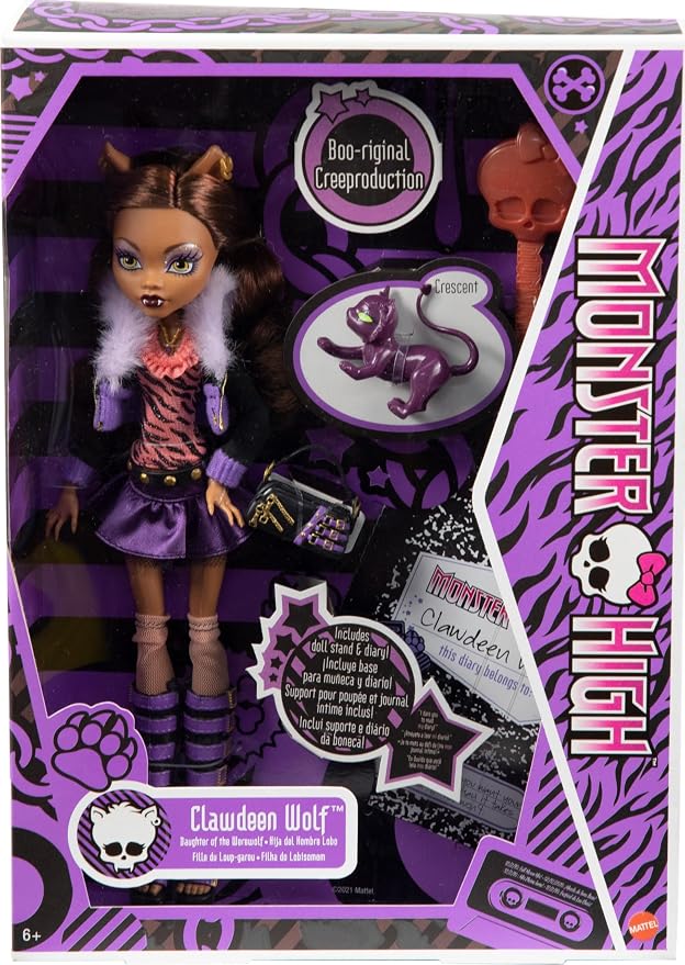 Monster High™ Clawdeen Wolf Reproduction Doll (10.5 in) Wearing Original Fashion & Shoes, with Pet, Doll Stand & Accessories, Gift for Collectors
