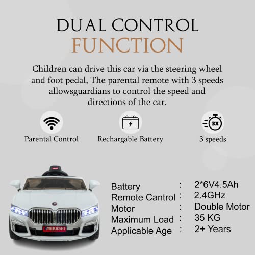 Mekashi Multi-Functional Battery Operated Ride on Car with Inbuilt Sound for Kids (Pack of 1, White)