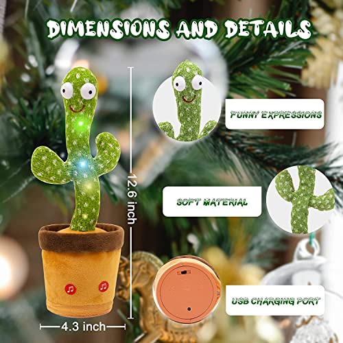 VEBETO Dancing Cactus Toy Kids (1 Year Brand Warranty) Talking Singing Wriggle Children Plush Electronic Toys Baby Voice Recording Repeats What You Say LED Lights Gift