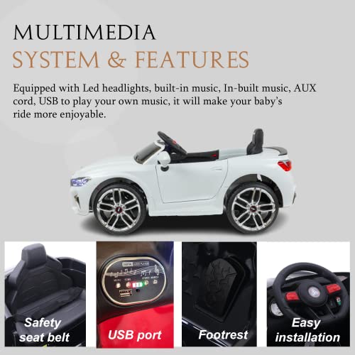 Mekashi Multi-Functional Battery Operated Ride on Car with Inbuilt Sound for Kids (Pack of 1, White)