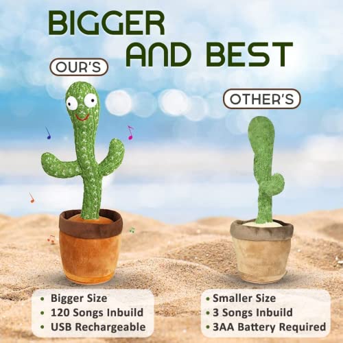 VEBETO Dancing Cactus Toy Kids (1 Year Brand Warranty) Talking Singing Wriggle Children Plush Electronic Toys Baby Voice Recording Repeats What You Say LED Lights Gift