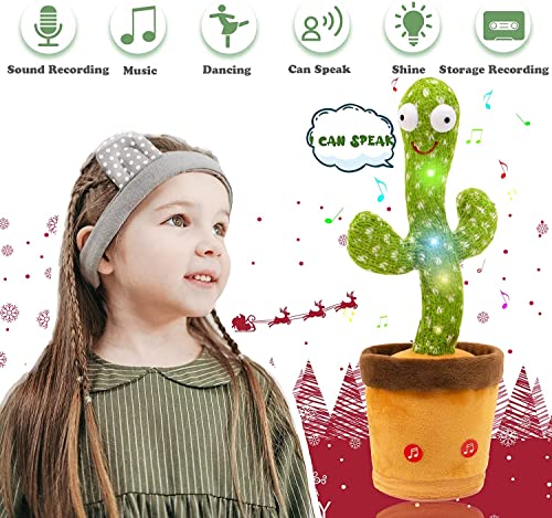 VEBETO Dancing Cactus Toy Kids (1 Year Brand Warranty) Talking Singing Wriggle Children Plush Electronic Toys Baby Voice Recording Repeats What You Say LED Lights Gift