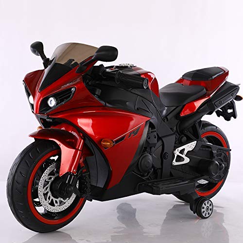 SRECAP R1 Sports Ride on Bike for Kids with 12V Battery Operated/Music System/Working Lights/Training Wheels Red