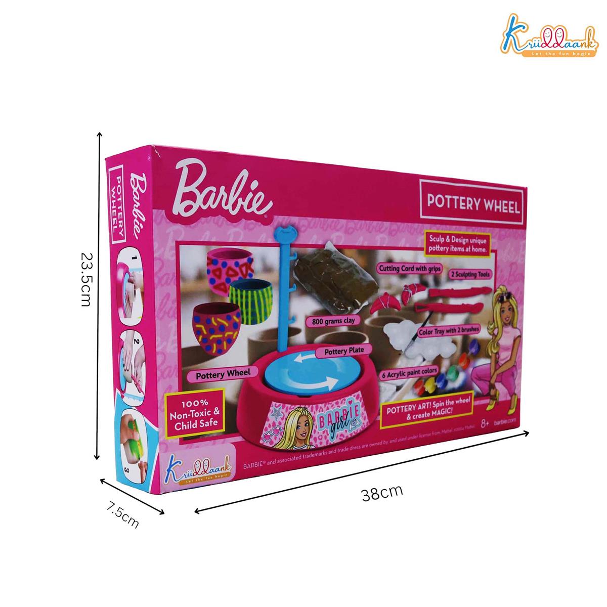 Mattel Barbie Theme Pottery Wheel - Complete DIY Clay Art & Craft Kit with 800g Clay, Sculpting Tools & Paints | Motorized Pottery Making Set for Kids 8+ | Creative & Educational Gift for Girls