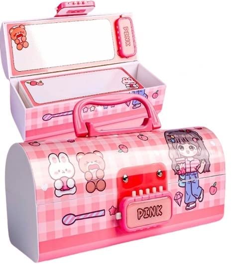 Invite Enterprise Kids Pen & Pencil Plastic Box-Suitcase Style Password Lock Pencil Case,Multi-Layer Pencil Box for Kids, Boys, Girls, Stationary Organizer Case for Kids(Pink-Beuty)